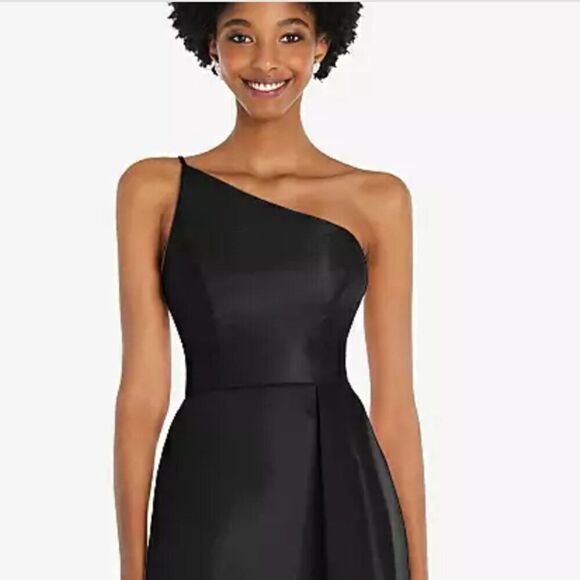 Alfred Sung One shoulder black satin twill gown size 0R NWT - Picture 3 of 11
